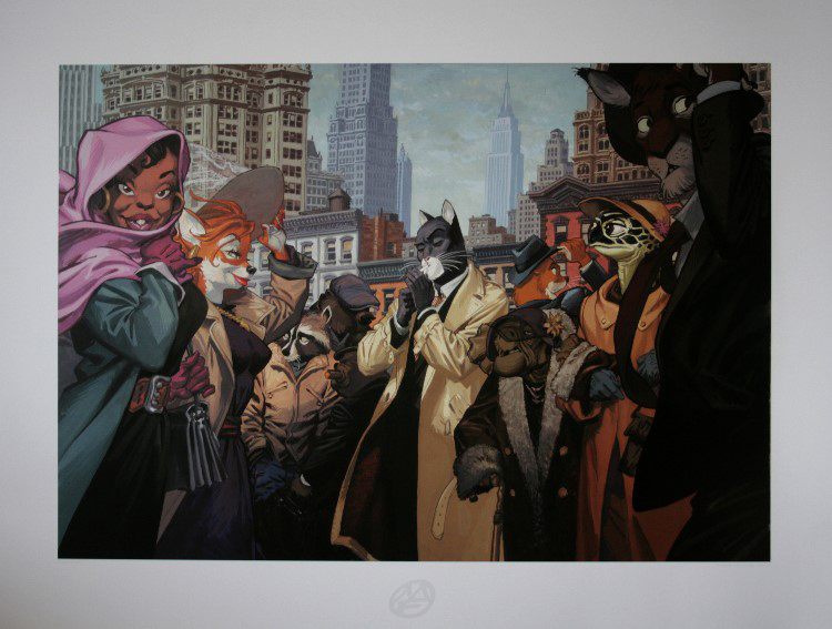 Juanjo Guarnido poster, Blacksad in the crowd, in New York