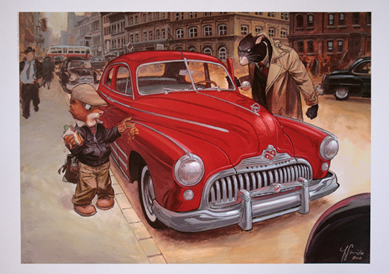 Juanjo Guarnido poster, Blacksad, red car