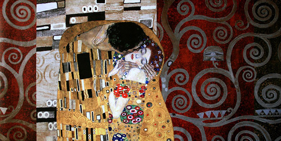 Gustav Klimt poster print, The kiss (silver)