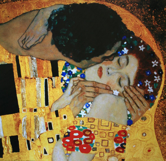Gustav Klimt poster print, The kiss (detail), 1909