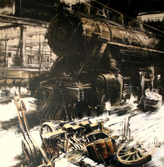 Antonio Massa : Le dpt de locomotives : Reproduction en Affiche d'art, poster