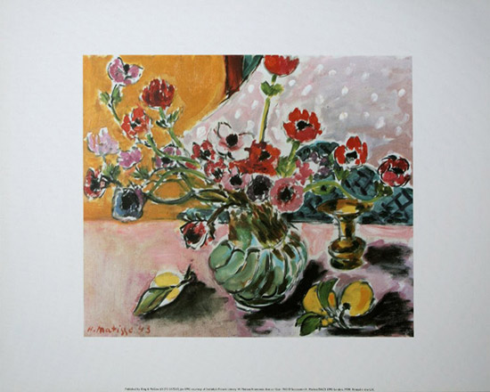 Lámina Henri Matisse, Anémonas en un vaso, 1943