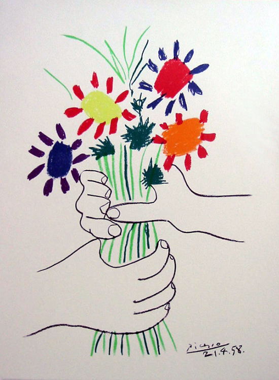 Litografa Pablo Picasso, Mano con ramo de flores (1958)