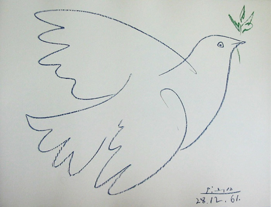Lithographie Pablo Picasso : La colombe bleue (1961)