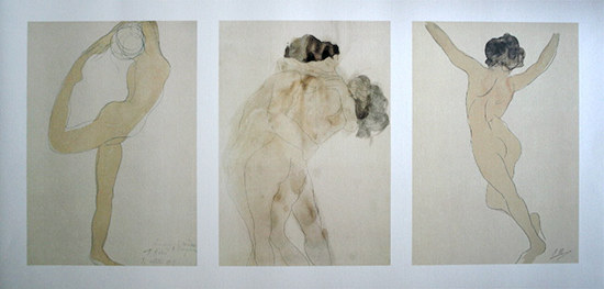 Auguste Rodin poster print, Tryptic : Dancer, The kiss, nude back view, 1905