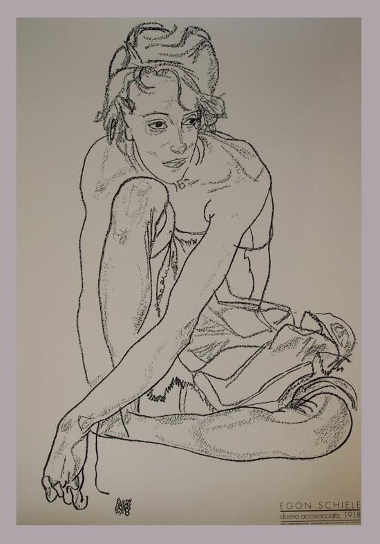 Egon SCHIELE : Donna accovacciata, 1918, Serigrafia 70 x 100 cm, secondo un disegno del 1918