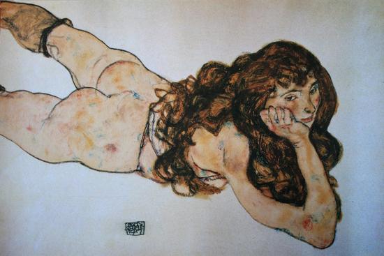 Egon SCHIELE : Nu de femme, 
1917 : Reproduction en Affiche d'art, poster sur un luxueux papier pais et 
satin 60 x 90 cm
