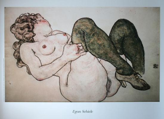 Egon SCHIELE : Nu aux bas verts, 1918 : Reproduction en Affiche d'art, poster sur un luxueux papier pais et satin 80 x 60 cm