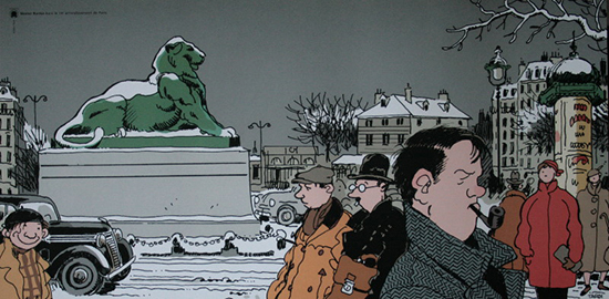 Affiche de Jacques Tardi : Nestor Burma dans le 14e Arrondissement de Paris