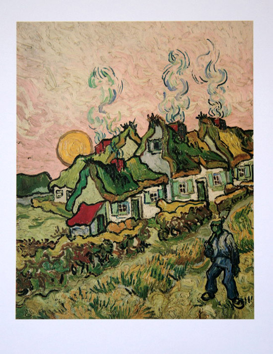 Lámina Vincent Van Gogh, Casas y personaje, 1890