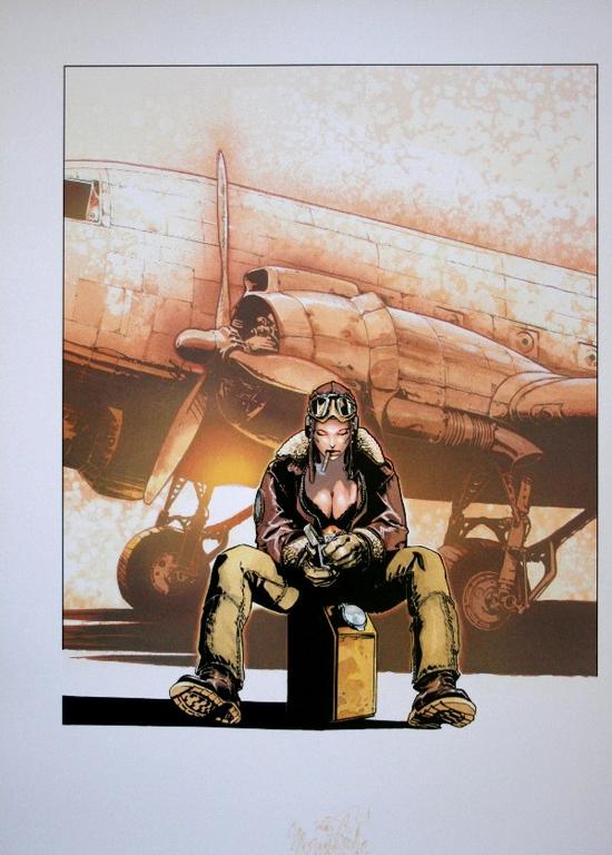 Olivier VATINE : Affiche d'Art sur luxueux papier épais : Angela, Avion