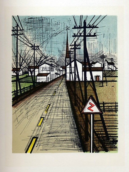Bernard Buffet lithograph, La route, 1967