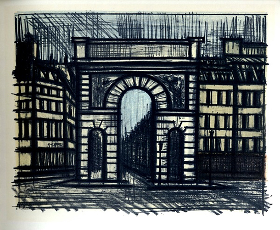 Litografia Bernard Buffet, Paris : La porte Saint-Martin, 1967
