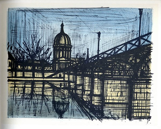 Lithographie Bernard Buffet : Paris : Le Pont des Arts, 1967