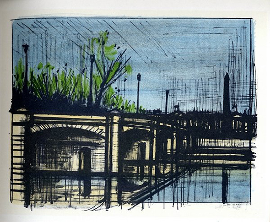 Lithographie Bernard Buffet : Paris : Le Pont de la Concorde, 1967