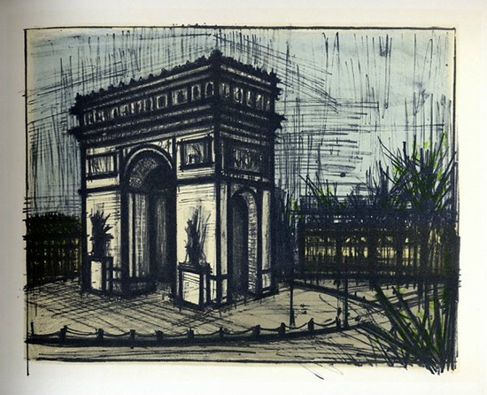 Lithographie Bernard Buffet : Paris : L'Arc de Triomphe, 1967