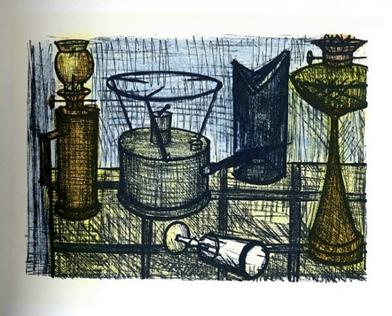 Bernard Buffet lithograph, La lampe  huile, 1967