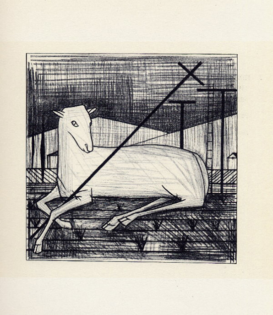Lithographie Bernard Buffet : L'agneau pascal, 1967