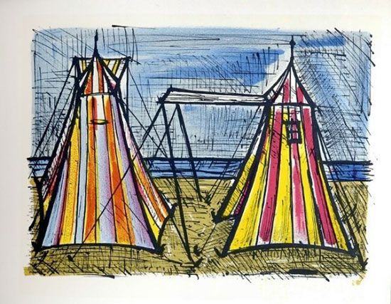 Bernard Buffet lithograph, Les tentes, 1967