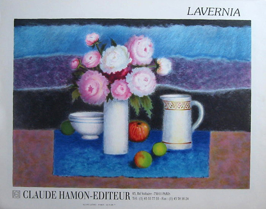 Angelina Lavernia : Le bouquet au pichet : Affiche d'exposition en lithographie originale