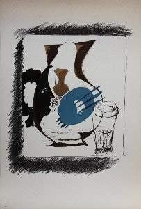 Lithographie Braque, Verre et pichet, 1952