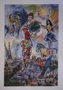 Stampa Marc Chagall, Sur les toits de Paris, 1953