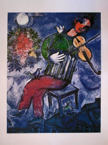 Marc Chagall print, The blue violinist, 1947