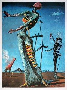 Salvador Dali print, Giraffe on Fire, 1936