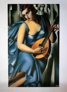 Tamara De Lempicka print, Woman in blue with the guitar