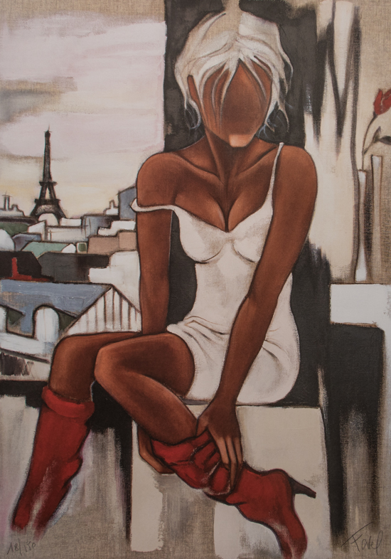 Pierre Farel signed Art print, Les bottes rouges