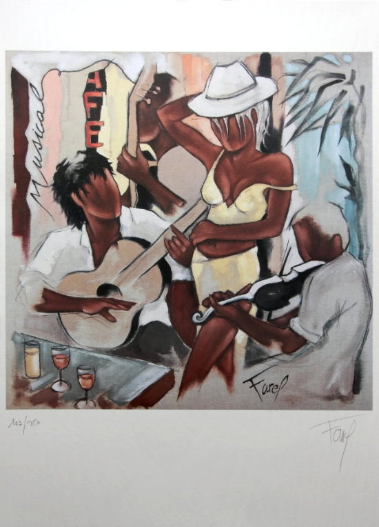 Affiche signée de Pierre Farel : Musical Café