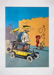 Franquin Art print : Taxi Fiat de Gaston