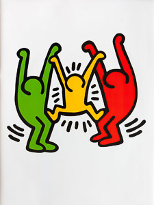 Keith Haring poster, Family (green, yellow, red), 1985