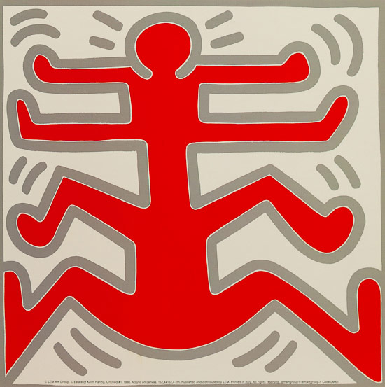 Keith Haring poster print, Untitled 1988 (Red character with 8 members)