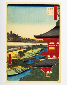 Stampa Utagawa Hiroshige, La Pagoda del Tempio di Zojoji ad Akabane (1857)