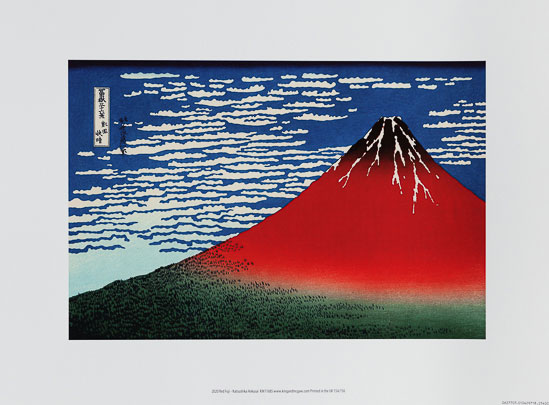 Stampa Hokusai, Vento del Sud, Cielo sereno, Fuji Rosso (Gaifu kaisei)