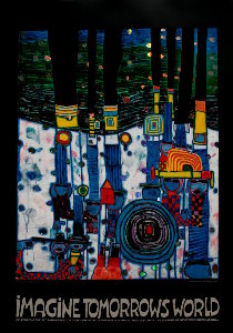 Stampa Hundertwasser, Imagine Tomorrows World (Blue)