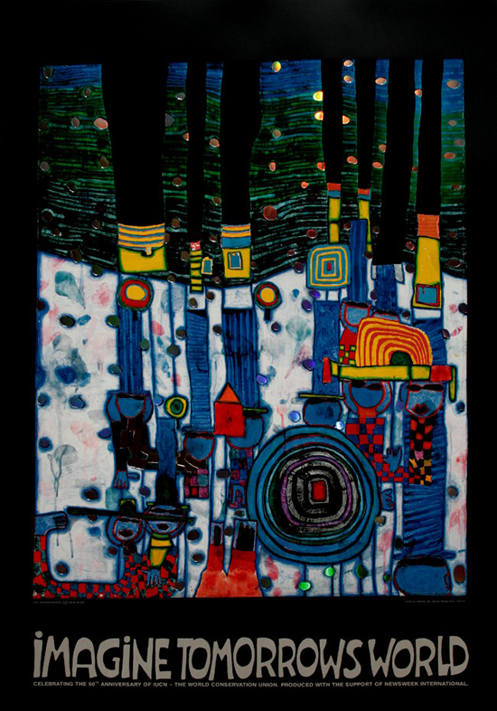 Affiche Hundertwasser : Imagine Tomorrows World (Blue)