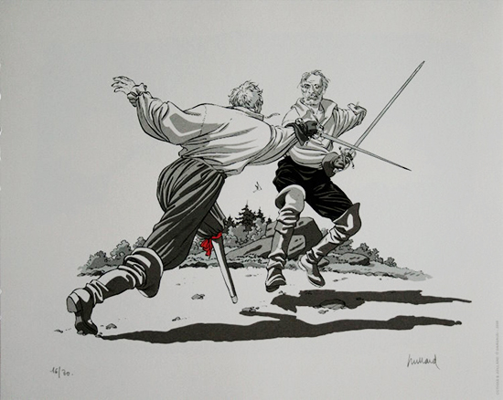 André Juillard signed Original serigraph, Plume aux Vents : Duel (ruban rouge)