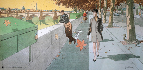 Affiche de André Juillard : Une vue de la Tour Eiffel, du quai de la Mégisserie
