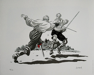 André Juillard signed serigraph, Duel (ruban rouge)