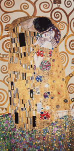 Lámina Gustav Klimt, El beso (color crema)