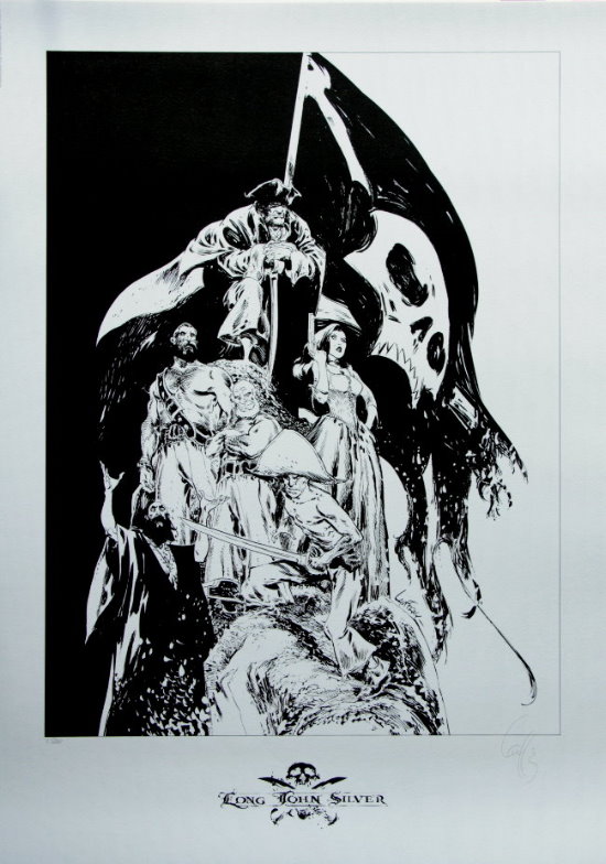 Mathieu Lauffray signed Art print, Long John Silver : Long John Silver (Black and White)