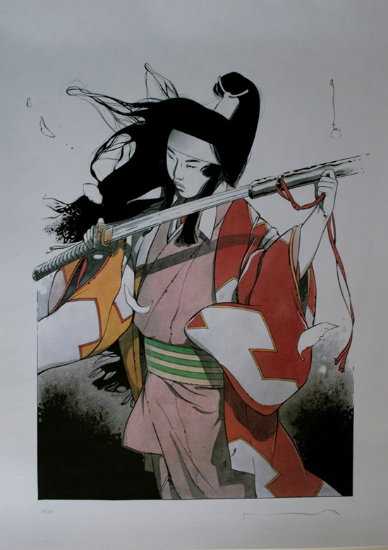 Affiche signée Marc Michetz : Femme au sabre