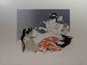 Marc Michetz serigraph, Geisha avec archet