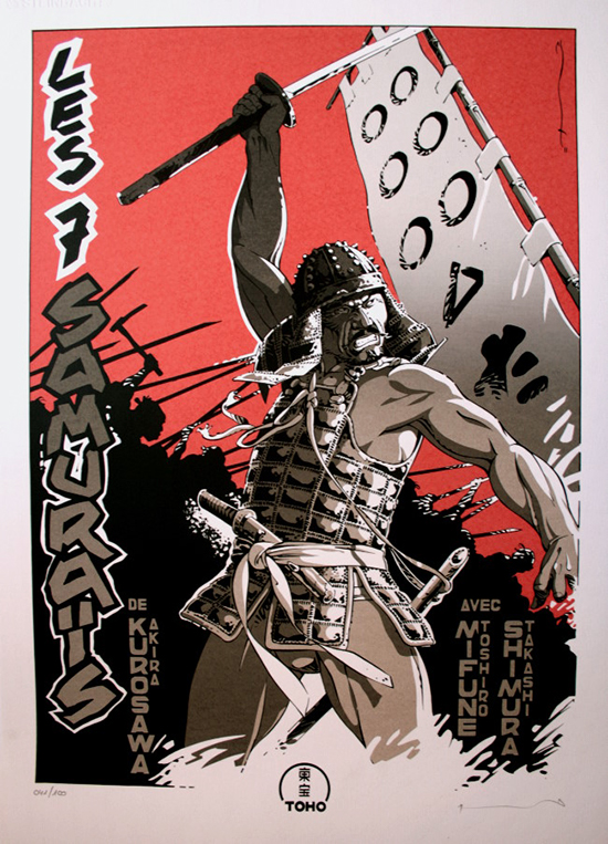 Marc Michetz signed serigraph, Kurosawa : Les 7 Samourais