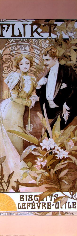 Alphonse Mucha poster, Flirt, Biscuits Lefvre-Utile