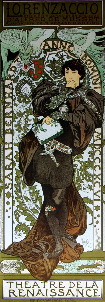 Lorenzaccio Art Nouveau Print Alphonse Mucha Poster Theatre de la Renaissance 
