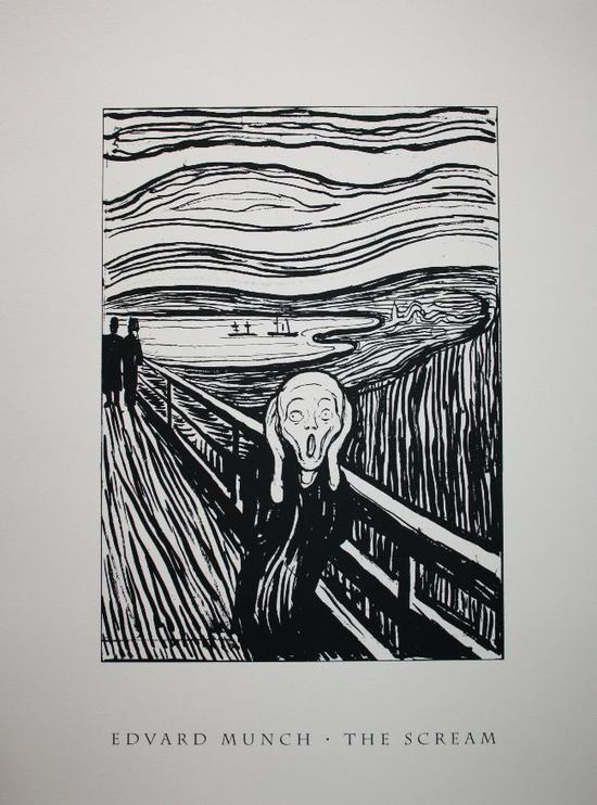 Edvard MUNCH : L'urlo o Il grido, 1893, stampa d'arte 61 x 46 cm, Serigrafia in nero e bianco su bella carta spessa speciale d'Arte 250g
