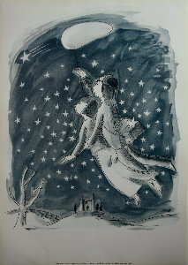 Raymond Peynet poster print, La chasse aux étoiles